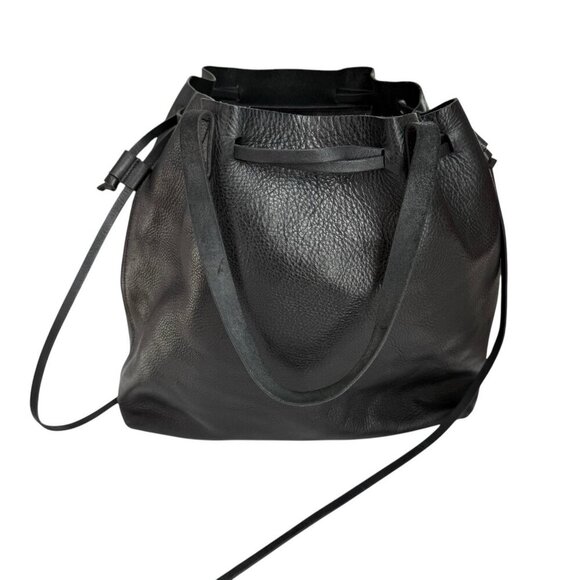 MADEWELL The Drawstring Transport Tote Saddle Bag Purse Black Leather Women's - Picture 3 of 16